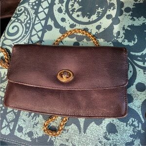 Black Saks Fifth Avenue Lizard Embossed Leather Shoulder Bag